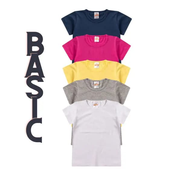 Camiseta Básica Lisa Feminina Tam 1 ao 14 anos.