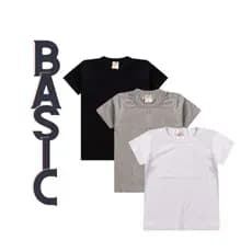 Kit 3 Camiseta Básica Infantil Unissex escolar Tam 1 ao 14 anos.