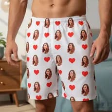Samba-Canção com Foto Shorts Masculino Pijama Personalizado Presente Namorado Dia Dos Namorados