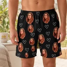Samba-Canção Pijama com Foto Shorts Masculino Estampa Rosto e Coração Vazado