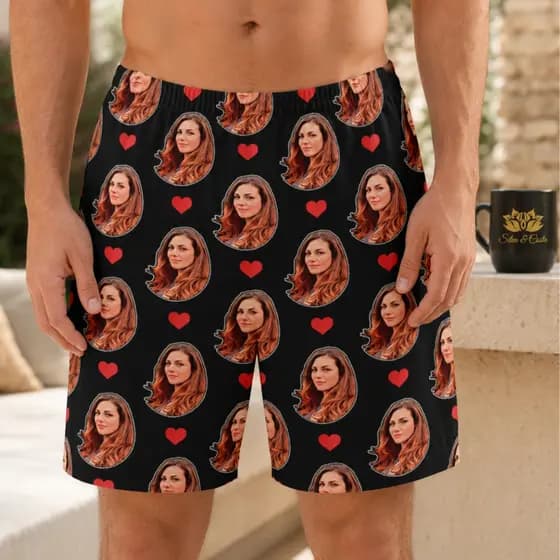 Shorts com Foto Sortidas Shorts Masculino Personalizado Presente Namorado Dia Dos Namorados