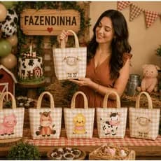 Sacolinha, bolsa para aniversario Fazendinha Rosa para aniversário, eventos especiais 10/20/30 unidades