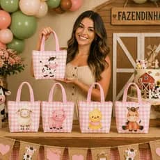 Sacolinha, bolsa para aniversario Fazendinha Rosa para aniversário, eventos especiais 20 unidades