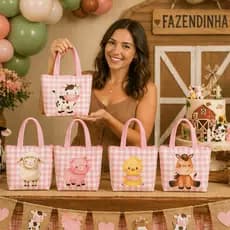 Sacolinha, bolsa para aniversario Fazendinha Rosa para aniversário, eventos especiais 10 unidades