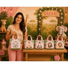 Sacolinha Safari Rosa para eventos especiais. KITS 10/20/30 unidades SEM PERSONALIZAÇÃO