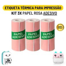 Kit 3 Bobina Rolo De Papel Térmico Adesivo 57*30mm Rosa Para Mini Impressora Portátil De Gatinho / Envio Imediato