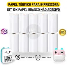 Kit 10 Bobina Térmica 57x30mm Não Adesivo Branco Rolo com 60 Metros Para Mini Impressora Portátil