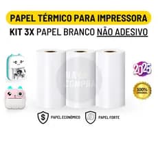 Kit 3 Bobina Térmica 57x30mm Não Adesivo Branco Rolo Para Mini Impressora Portátil