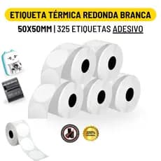 Kit 5 Rolo Etiqueta Adesiva Térmica Redonda 50x50mm Para Mini Impressora Portátil e Outras