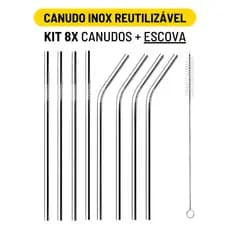 Kit 8 Canudos Inox Curvos com Escova Ecológico Reutilizáveis Laváveis