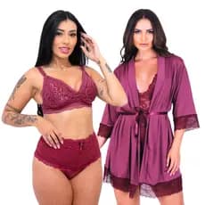 Kit Pós Parto Conjunto de Amamentar Sutiã e Calcinha de Amamentação e Roupão Feminino