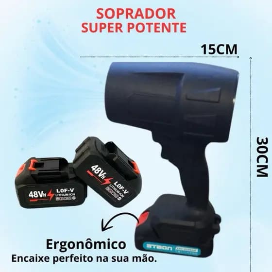 Soprador De Folhas Turbo Portátil Recarregável 48v Com 2 Baterias Potente Limpeza Interna e Externa