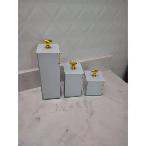 Porta escova Porta cotonete Porta algodão Branco/dourado