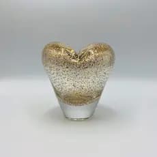Vaso Decorativo de Vidro Coração Transparente com Detalhes Dourados 14xx1x14cm