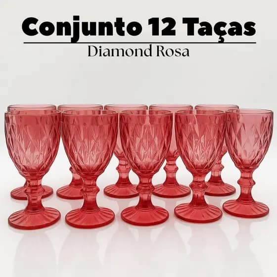 Conjunto 12 Taças Vidro Vintage Luxo Para Água ou Suco