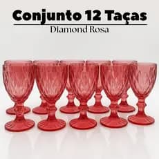 Conjunto 12 Taças Vidro Vintage Luxo Para Água ou Suco