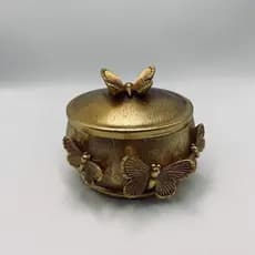 Porta Joias Bee Happy Dourado com Borboletas em Resina 12,5x11x9cm