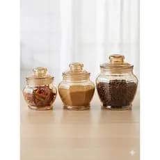 Conjunto Pote de Vidro Âmbar Oitavado C/Tampa Hermética