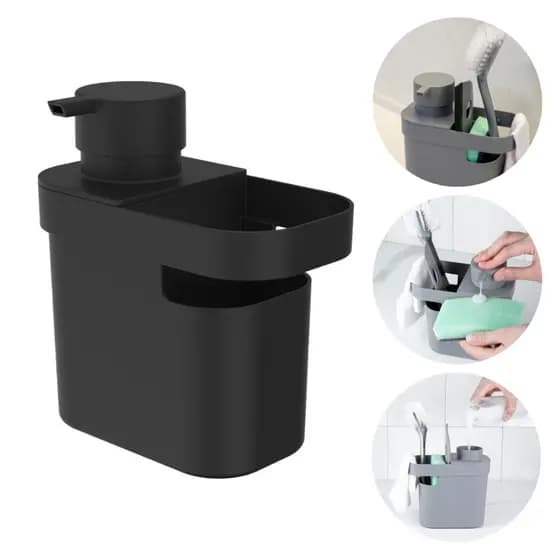 Dispenser de Detergente 650ml e Organizador Pia com Suporte para Bucha Esponja Rodo Pano Cozinha OU