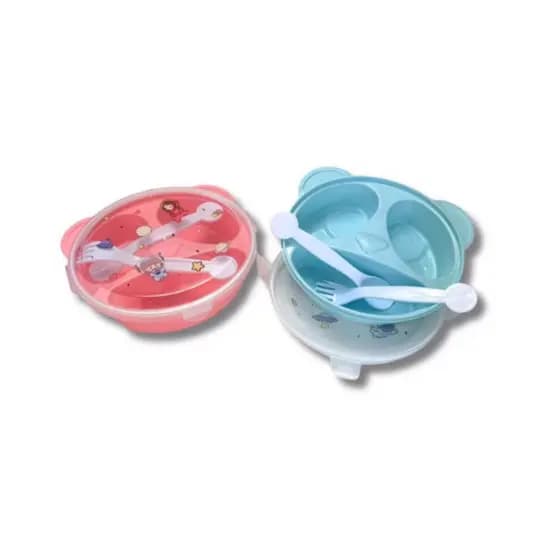 Prato Infantil Fuindo Divis rias Urso Bebe Plastico Pratinho + Talheres