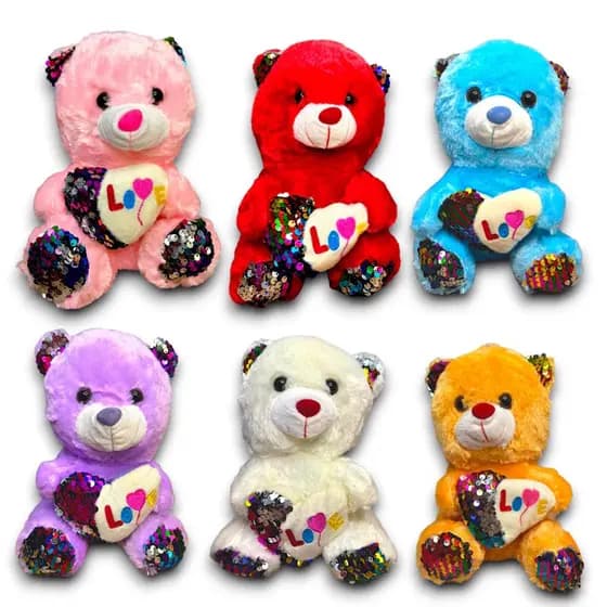 Urso de Pelúcia Ursinho Coração Love Com Lantejoulas Para Presente Cesta Brinquedo