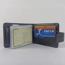 Carteira Masculina Fecho Pressão Botão ou Aberto Couro Compacta Cartões CNH Cédulas Moedas - Envio Imediato