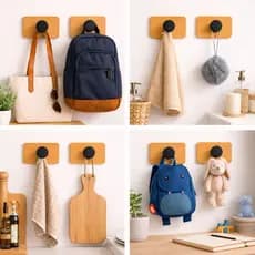 Gancho Cabideiro de Parede em Bambu Adesivo com Suporte -  – Organizador Multiuso Moderno
