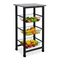 Fruteira de Chão Cesta Aramada Ferro Frutas Tampo de Granito Preta
