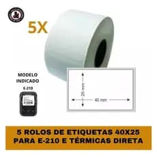 Etiqueta 40x25 Térmica Para Impressora E-210 - 5 Rolos
