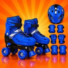 Patins Quad 4 Rodas Tamanho Regulável 29 até 40 Rosa, Azul e Preto + Bolsa + KIT DE PROTEÇÃO COMPLETO