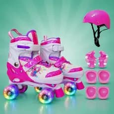 Patins Infantil Quad Stitch Tamanho Ajustavel Regulavel Rodinhas Com LED + KIT DE PROTEÇÃO COMPLETO