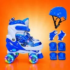 Patins Quad Infantil Stitch Tamanho Ajustavel Regulavel Rodinhas Com LED + KIT DE PROTEÇÃO COMPLETO