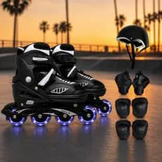 Patins New Inline Roller Semi Pró Ajustavel Regulavel Rodinhas de LED + KIT PROTEÇÃO