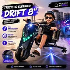 Lançamento Patinete Elétrico Triciclo 3 Rodas Infantil 3 Drift 350w Com Bluetooth e LED - Recarregável, Varias Cores Top