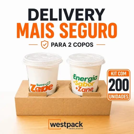 Suporte Porta Copos Papelão Para 2 Copos Delivery Açai Café Kit Com 200un