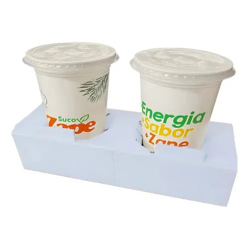 Kit Suporte Para 2 Copos Papelão Branco Delivery Açai Suco 50un Embalagens