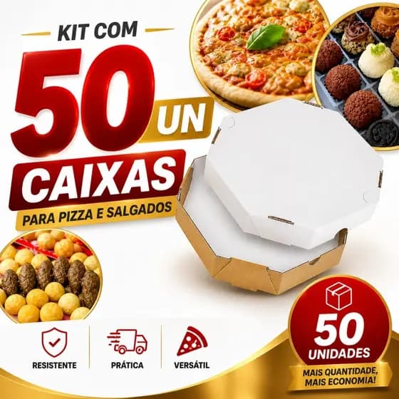 50 Un Caixa Pizza Oitavada 25cm Brotinho Doces Porções Delivery Pizzaria