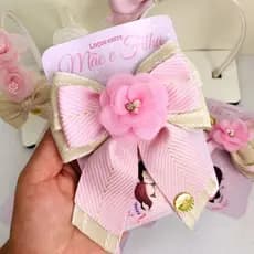 Laço com ponta de Luxo infantil Bege/Rosa/Flor