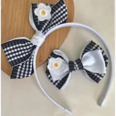 Tiara e Laço Infantil Floral/Preto/Branco/Flor/Kit