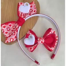 Tiara e Laço Infantil Coração/Vermelho/Branco/Kit