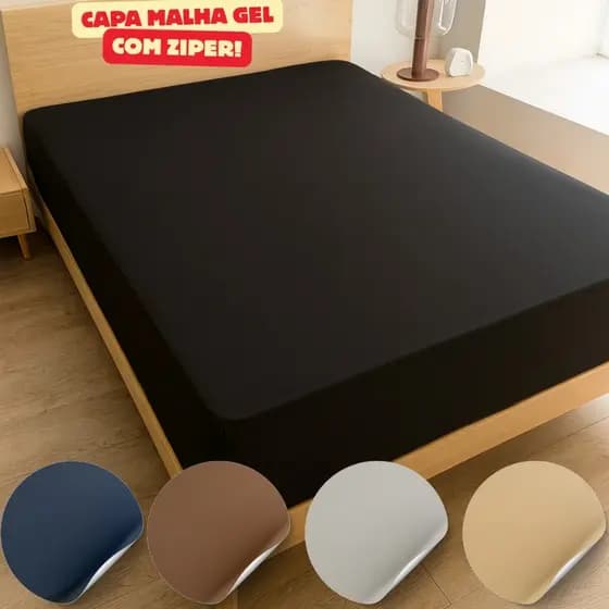 Capa Para Colchão Casal Com Ziper Malha Gel Protetor Colchão