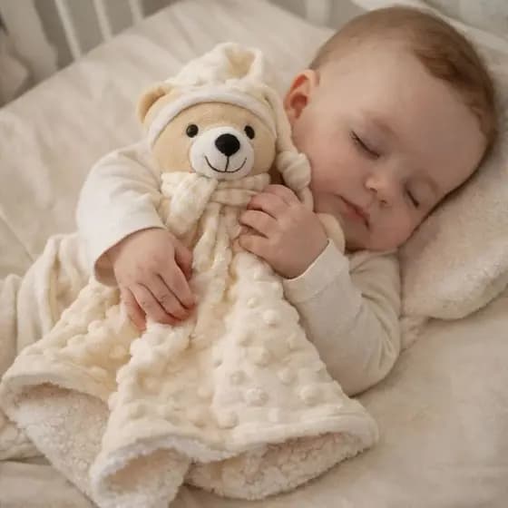 Naninha Bebê Premium Hipoalergênica Flobaby - Ursinho Pelúcia Paninho Dormir Bege Prendedor Chupeta