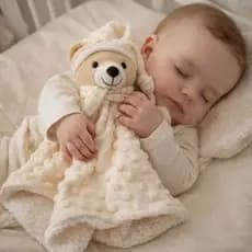 Naninha Bebê Premium Hipoalergênica Flobaby - Ursinho Pelúcia Paninho Dormir Bege Prendedor Chupeta