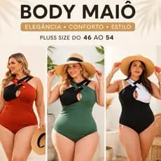 Body Maiô Plus Size Feminino  Preto Cruzado com Detalhe Animal Print – Moda Feminina Estilosa e Confortável