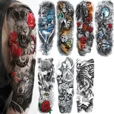 Tatuagem Temporária | Unisex | Realismo | Samurai | Lua | Morte | Caveiras | Lobo | Coruja | Rosa | Flor | Pombo