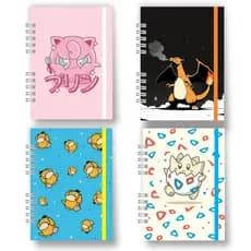Caderno Sketchbook - Caderno Pokemons Pikachu Charizard Jigglypuff Pokebola Psyduck Snorlax Togepi Personalizado  A5