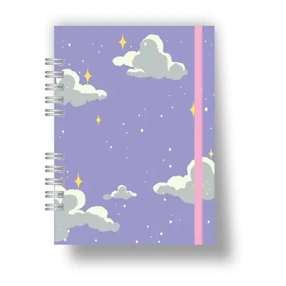 Caderno Sketchbook - Caderno Personalizado com nome - Bullet Journal - Nuvens Roxo e Rosa A5