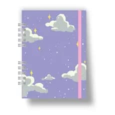 Caderno Sketchbook - Caderno Personalizado com nome - Bullet Journal - Nuvens Roxo e Rosa A5