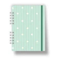 Caderno Sketchbook - Caderno Personalizado com nome - Bullet Journal - Florzinhas fundo verde listrado A5