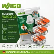 Kit Conectores WAGO 2 polos 6mm 221-612 Emenda Chuveiro  41A Conexão Automática
